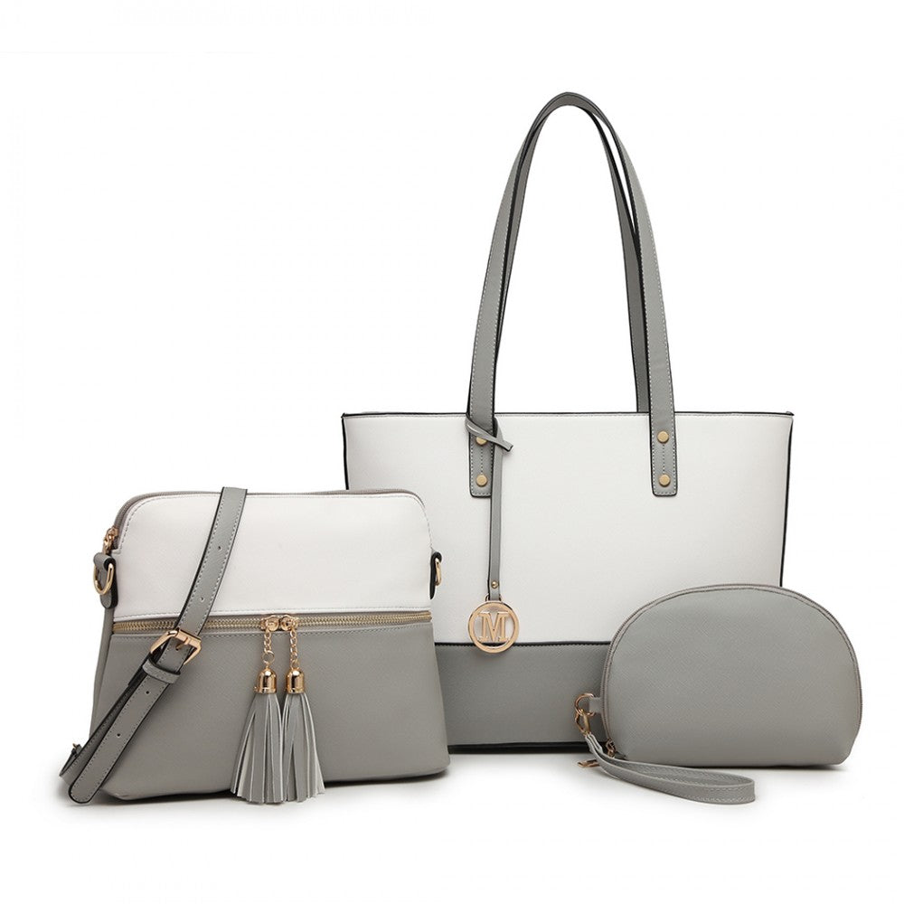 Stylish 3 Piece Leather Look Tote Bag Set