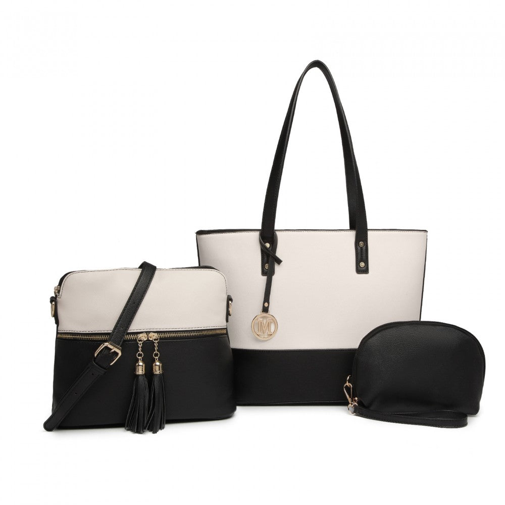 Stylish 3 Piece Leather Look Tote Bag Set