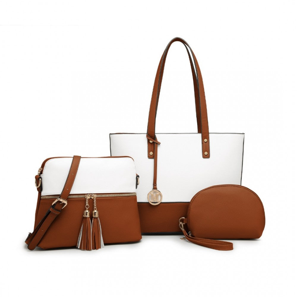 Stylish 3 Piece Leather Look Tote Bag Set