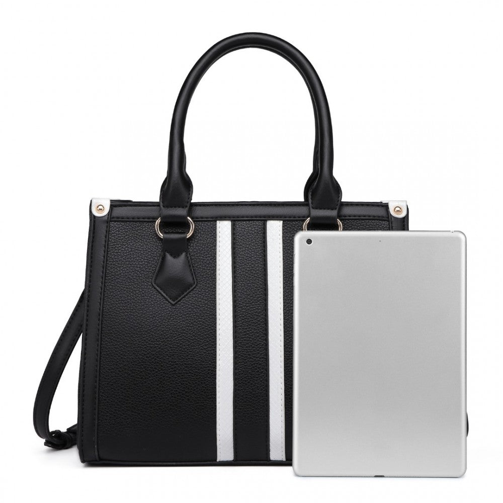 White Striped Commuter Elegant Cross body Tote Bag