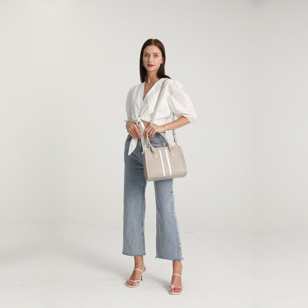 White Striped Commuter Elegant Cross body Tote Bag